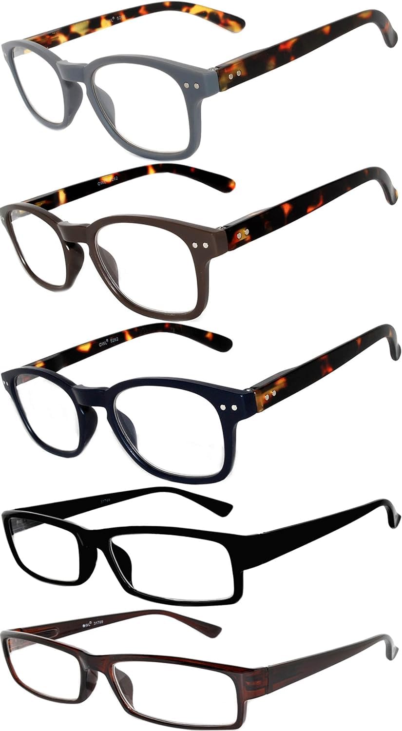 OWL 5 Pack of Reading Glasses Elegant Mens Womens Readers Designer