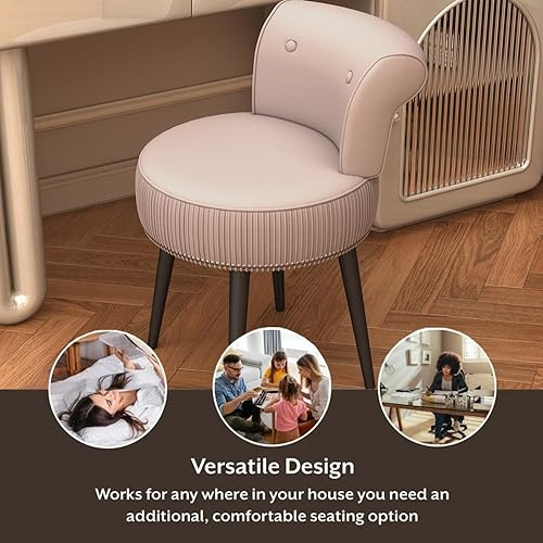 Miniatura 6 de Silla de tocador de terciopelo rosa con respaldo, taburete pequeño de maquillaje, silla de acento capitoné sin ruedas, taburete de tocador con
