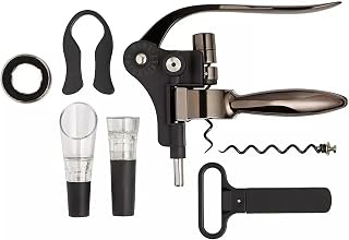 Wine Enthusiast Wine Lover’s Lever Corkscrew 7-Piece Accessories Gift Set - Complete Wine Serving Set with Foil Cutter, Aerating Pourer, Vacuum Pump Preserver/Stopper, No-Drip Steel Bottle Collar