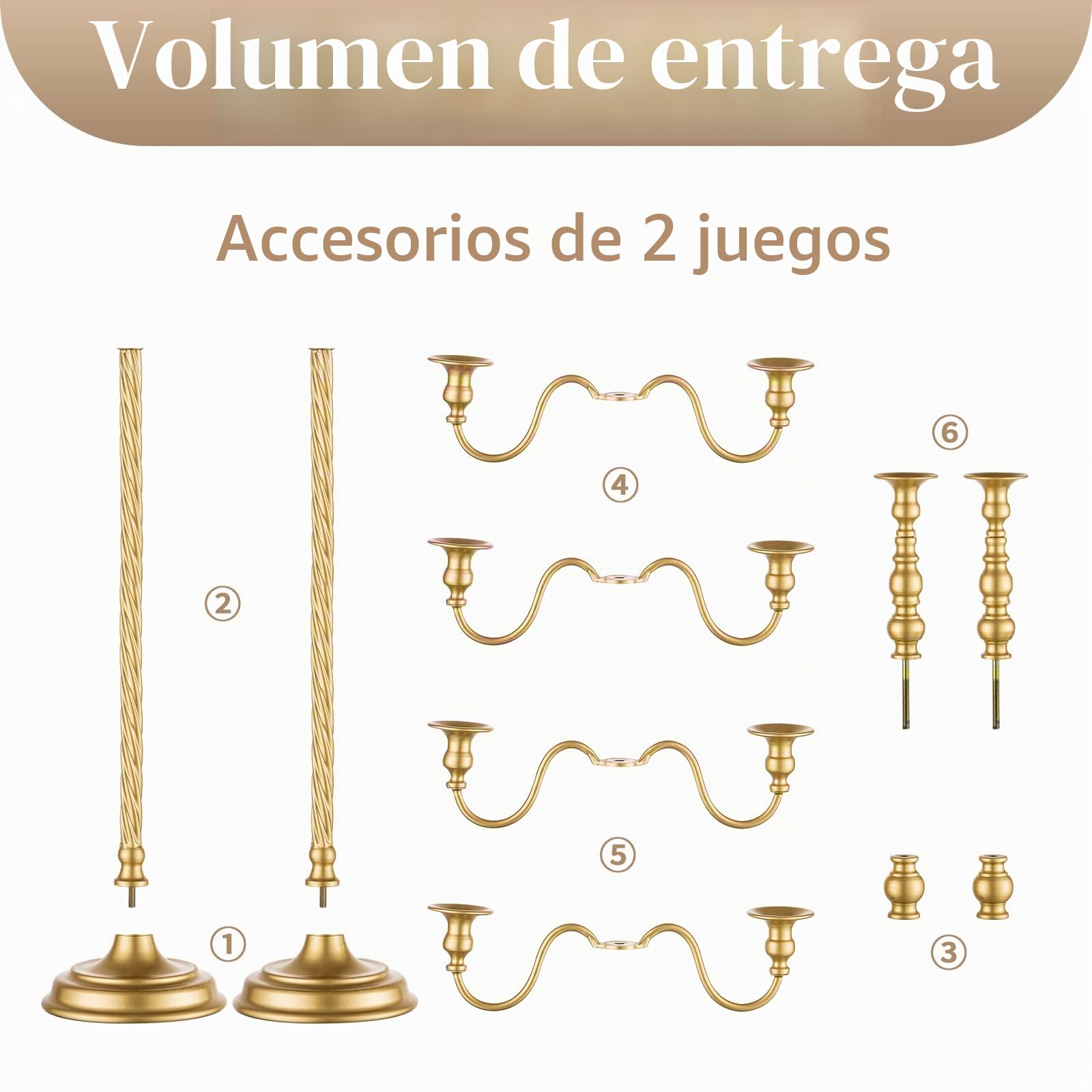 Sziqiqi Candelabros Dorados de Mesa, Lote de 2, 5 Brazos, para Velas, 71 cm | Candelabro de Metal con Varilla Roscada, Montaje Sencillo con Instrucciones, para Decoración de Boda, Festiva, Eventos