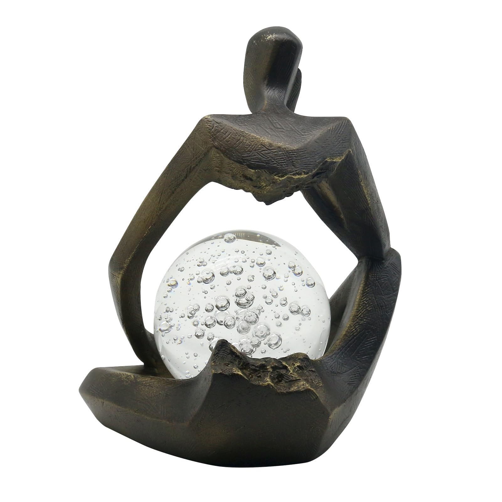 Estatua de Resina de un Pensador: Escultura sosteniendo una Bola de Cristal, Figura Coleccionable Abstracta Moderna para la decoración de la estantería del hogar o la Oficina(Black)