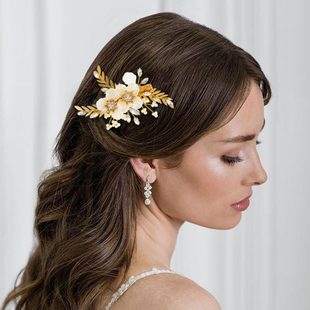Evild Gold Flower Hair Clips Bridal Hair Accessories Wedding Hair Barrette for Women
