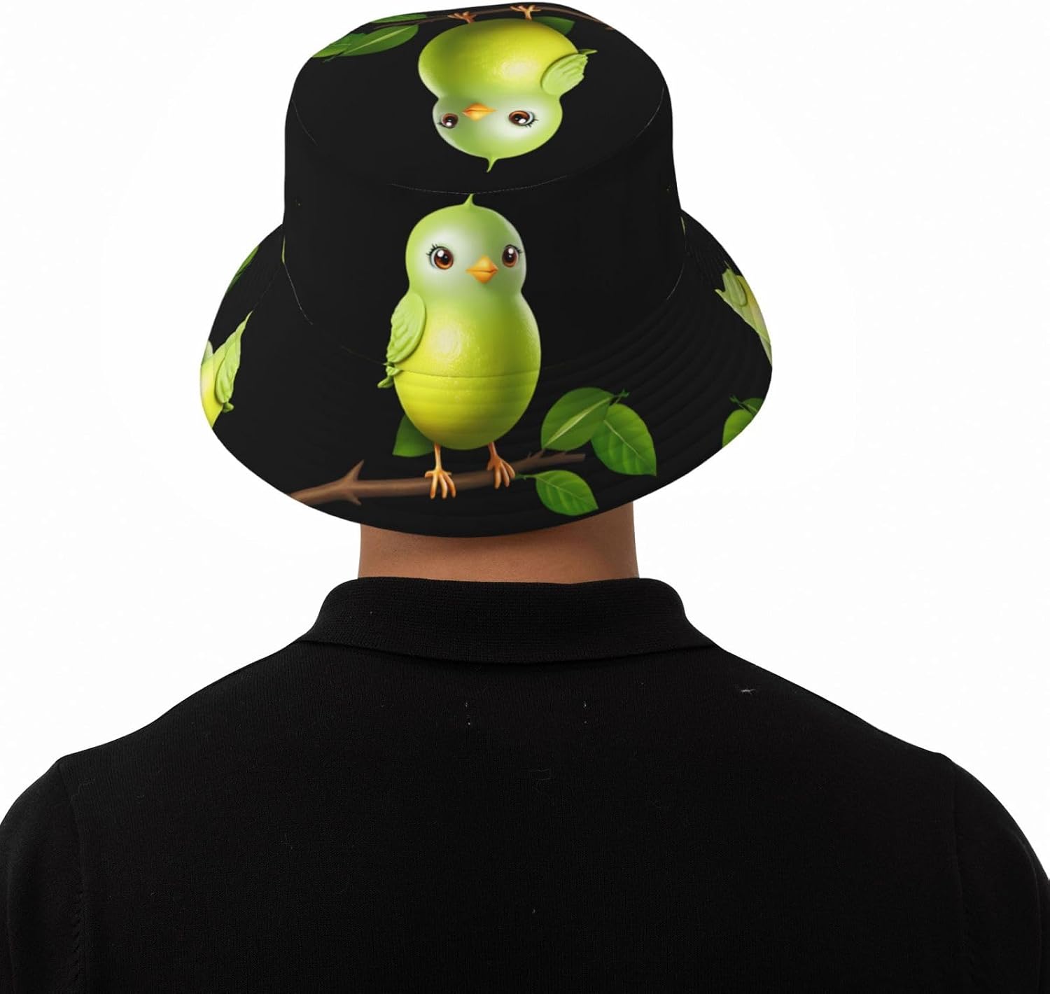 Lime Bird Prints Summer Outdoor Travel Bucket hat, a Beach Sun hat Suitable for Both Men and Women