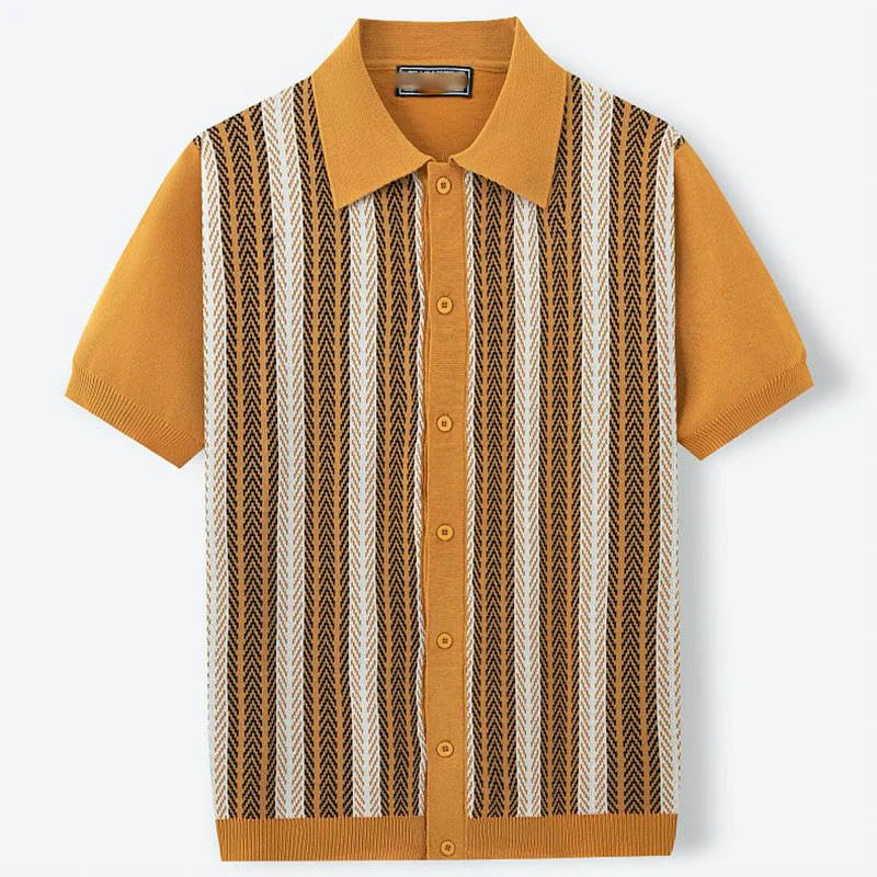 Chemise en tricot vintage respirante à rayures verticales rétro