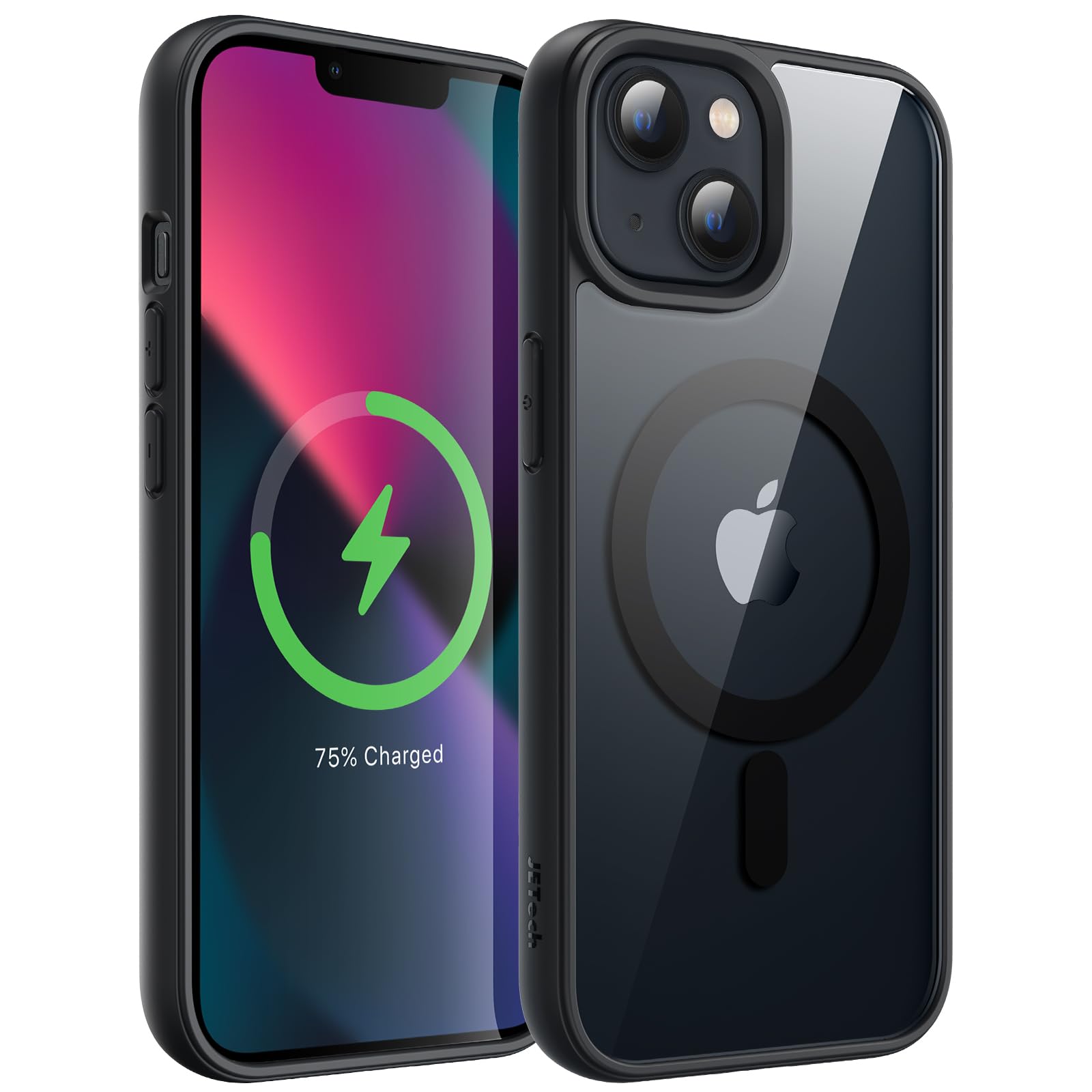 JETech Cover Magnetica per iPhone 13 6,1 Pollici Compatibile con MagSafe, Antiurto Cellulare Paraurti Custodia, Solida Colore Opaco TPU Telaio, Anti-Graffio Retro Trasparente (Nero)