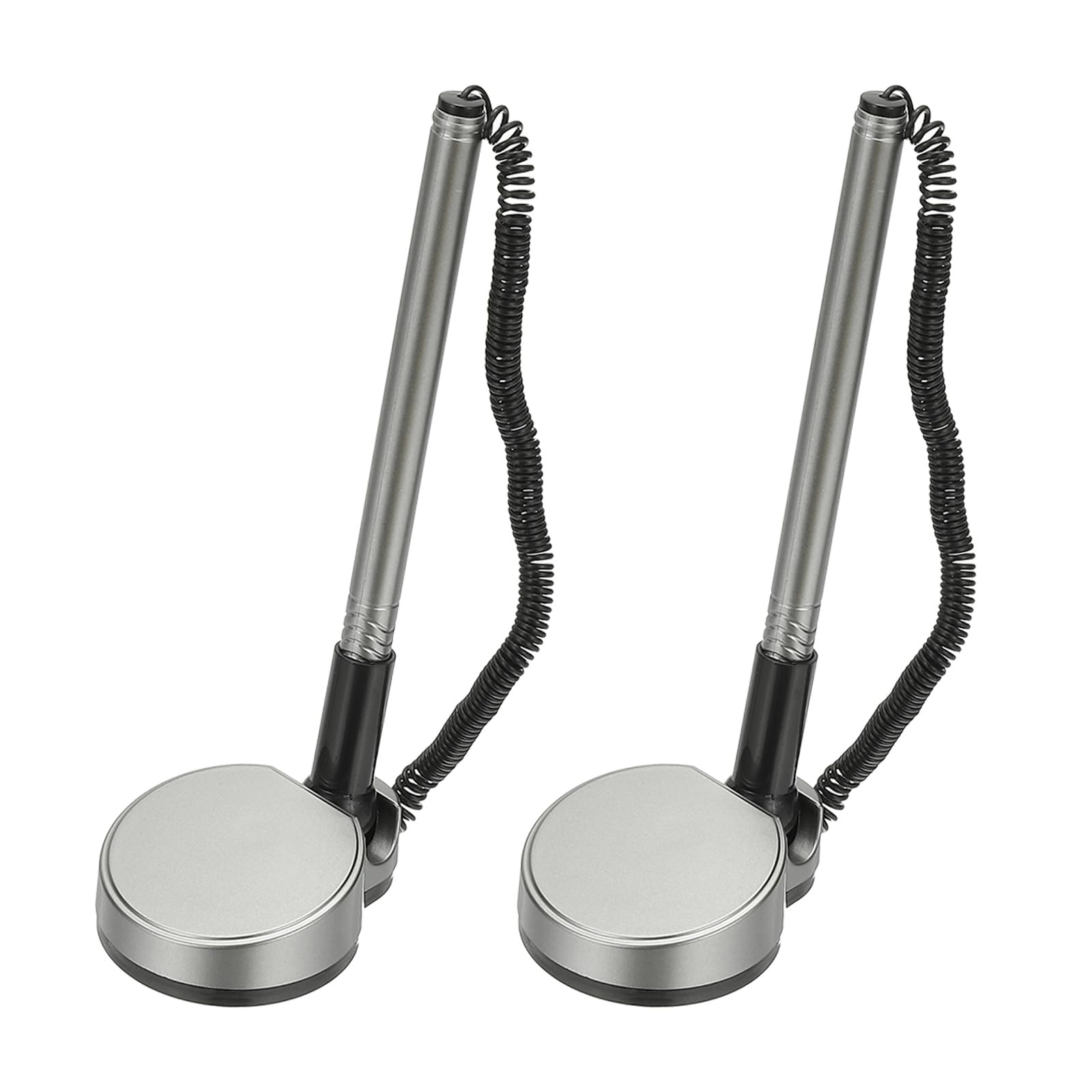 PATIKIL 2Pcs Secure Pen with Adhesive Chain and Security Pen Holder, Reception Counter Pens Desktop Pen Black Ink Refills for Desk Workplace Office Home Supplies Round Base, Gray