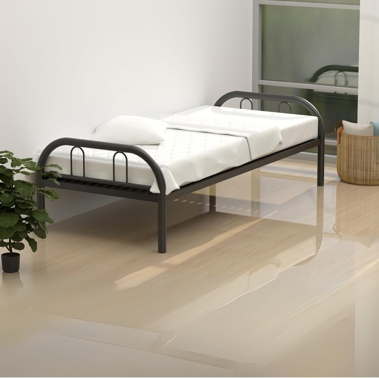 ベッドフレーム Single bed with Hard mattress RESTI Single Bed with Mattress & Heavy Duty Metal Bed Frame for