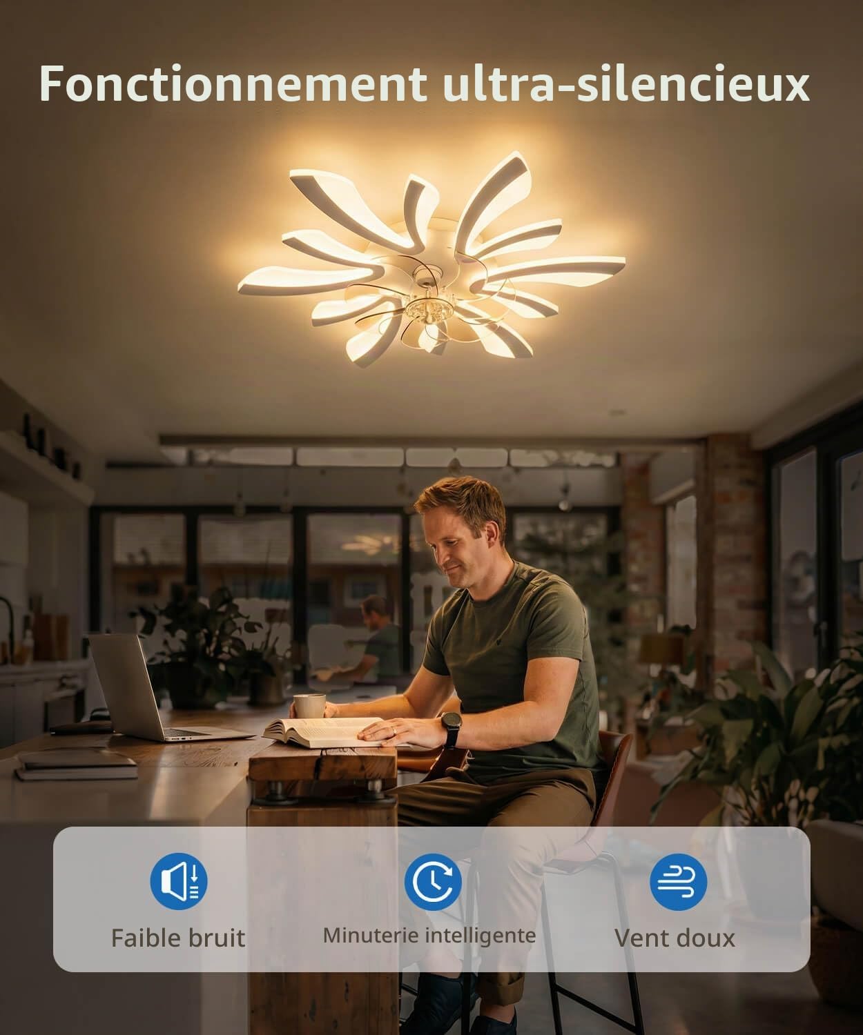 LJX Lustre Ventilateur de Plafond 78cm Luminaire Ventilateur Plafonnier Compatible avec Alexa Minuterie Silencieux 6 Vitesses Réversible pour Chambre Salon, Blanc