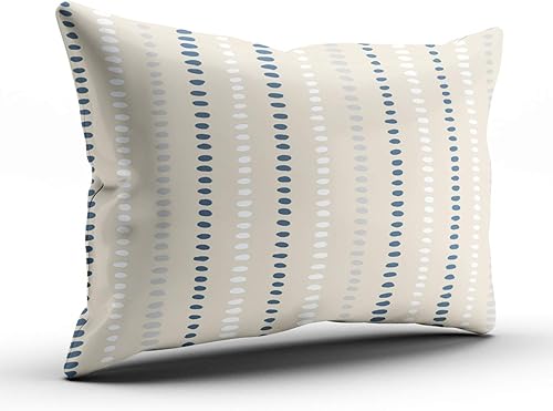 Miniatura 2 de Funda de almohada para decoración del hogar, color azul marino, blanco, beige, a rayas, con puntos, tamaño de boudoir, 12 x 20 pulgadas, funda de
