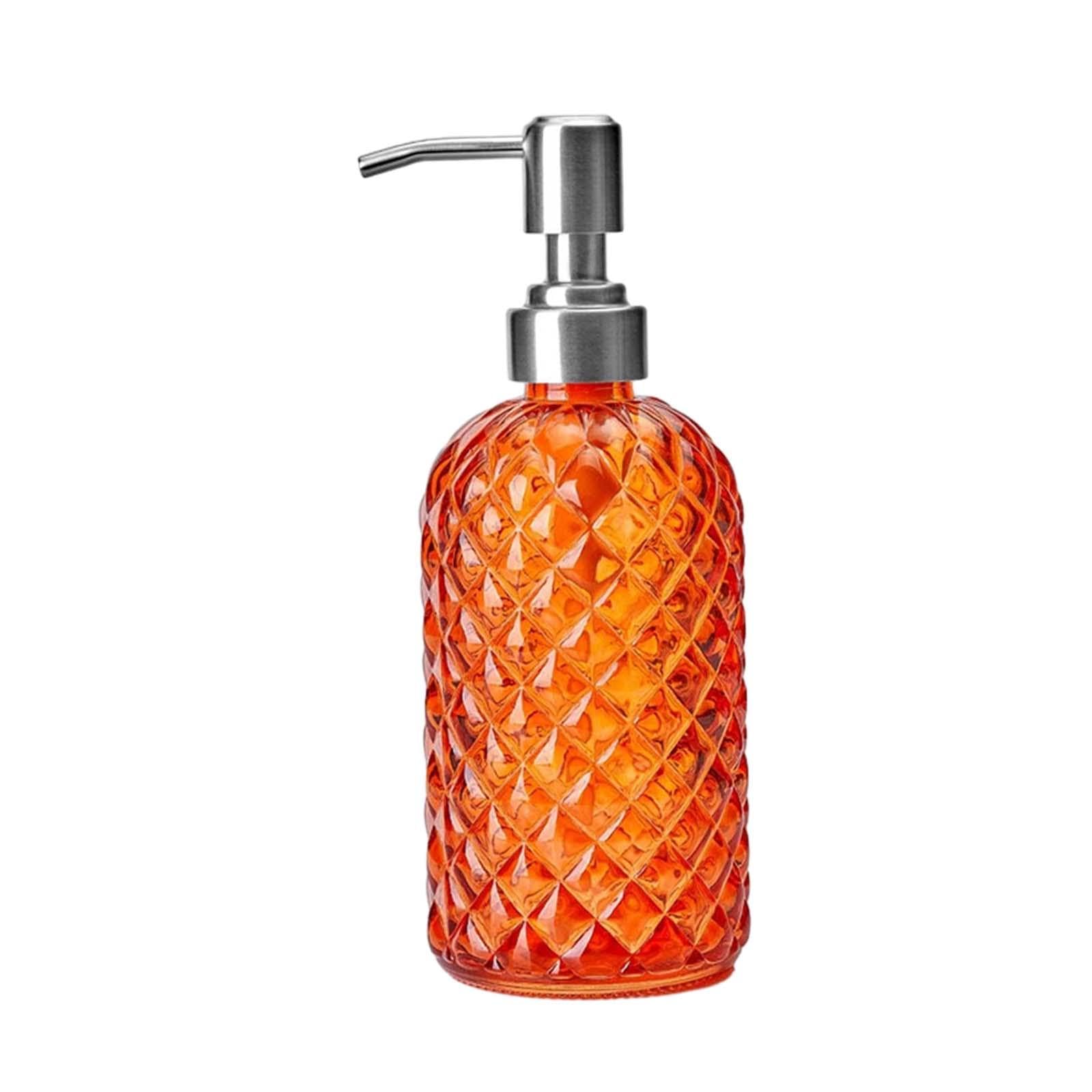 Set di 5 dispenser di sapone in vetro con pompa in acciaio inox 304 per lavanderia, hotel, cucina, arancione, 20 x 7 cm