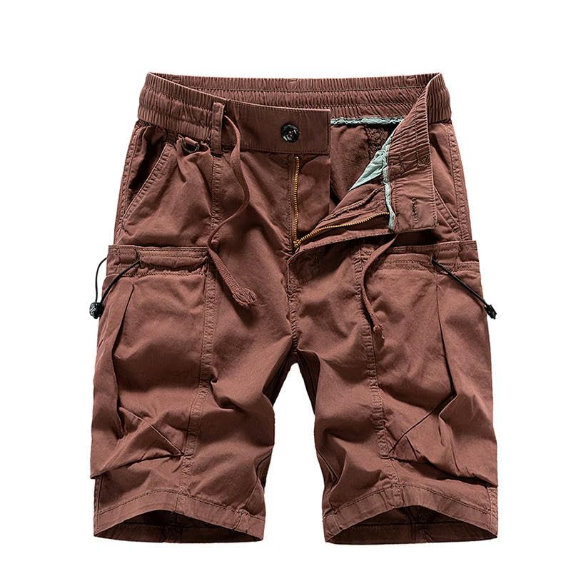 Pantalones cortos cargo suaves para hombre, de color liso, liso, con muchos bolsillos, estilo elástico suelto