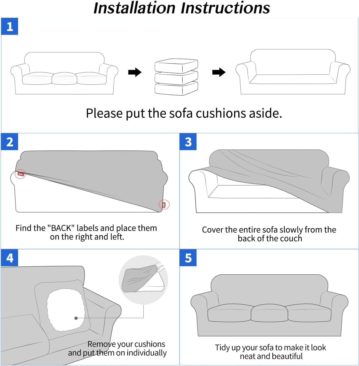 2 Piece Armchair Covers for Living Room Stretch Sofa Covers Slipcovers Couch Cover with 1 Seat Cushion Covers Thick Fitted Couch Cover for Dogs Pet Proof Furniture Protector (White, Small)