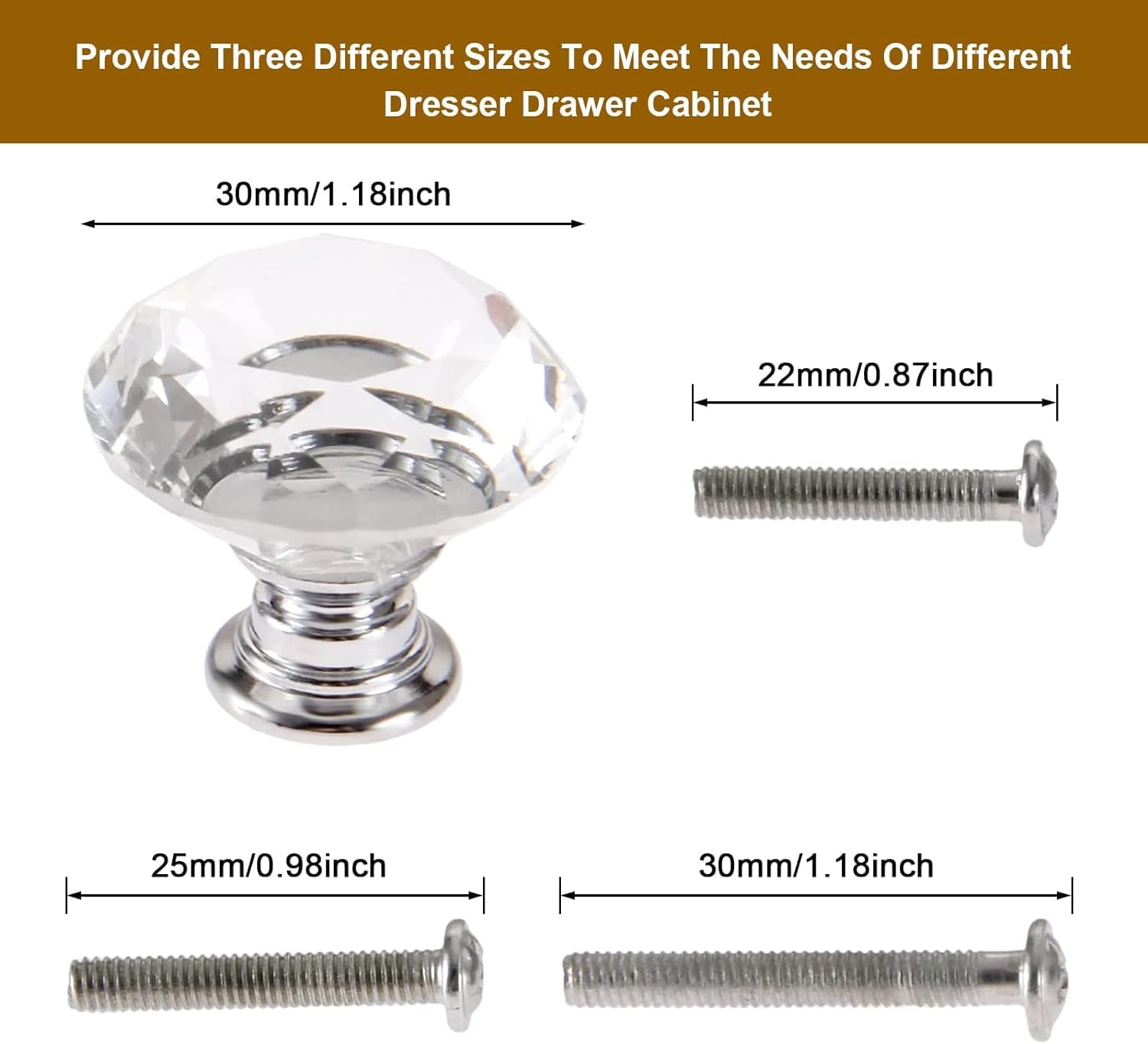 Mtsooning 30mm Crystal Glass Knob, 4PCS Diamond Shape Pulls, Clear Glass Drawer Handle for Closet Cabinet, Kitchen Bathroom Cupboards, Dresser, Bookcase, Wardrobe