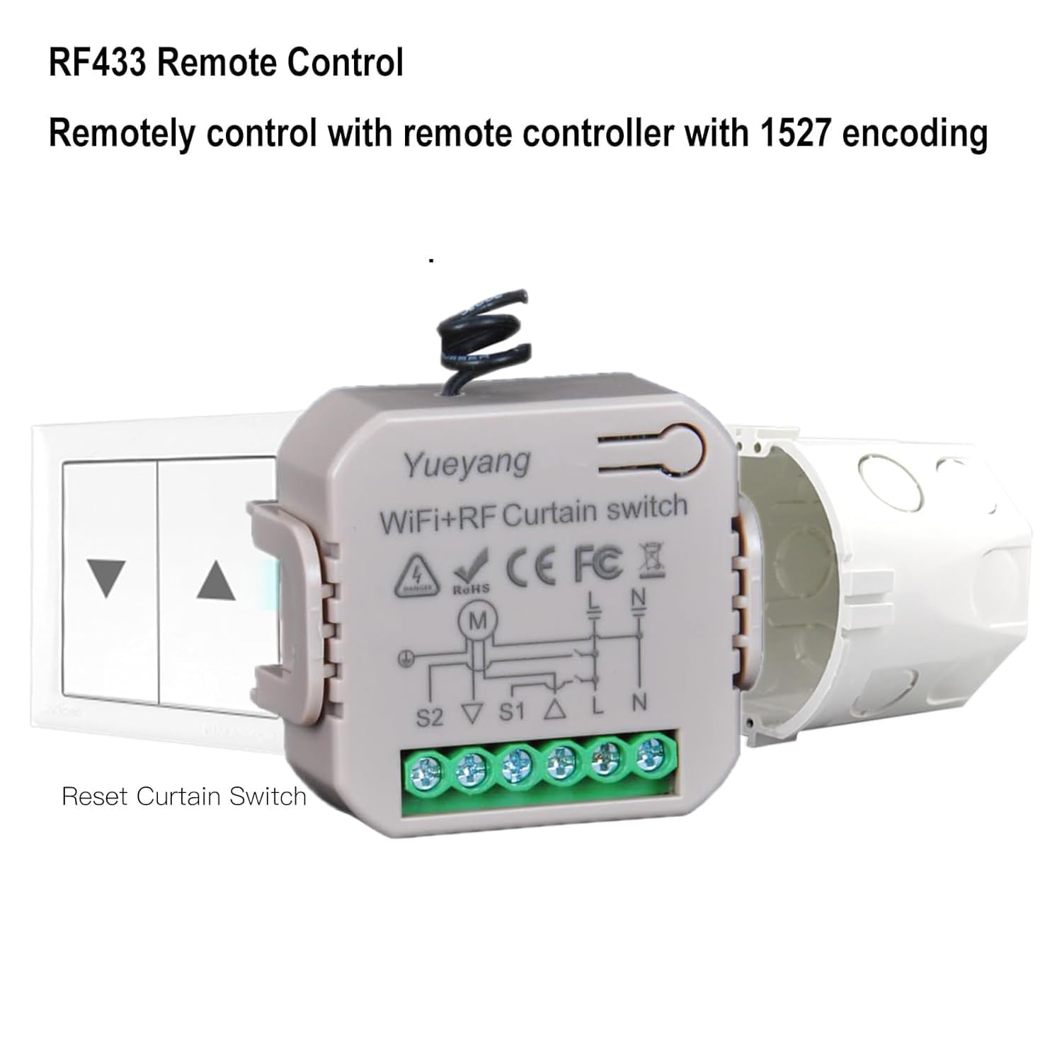 Kit de Volets Roulants Intelligents Wi-Fi (Interrupteur + Télécommande RF) – Compatible avec Google Home, Alexa, Application Tuya/Smart Life, Manuel et Télécommande