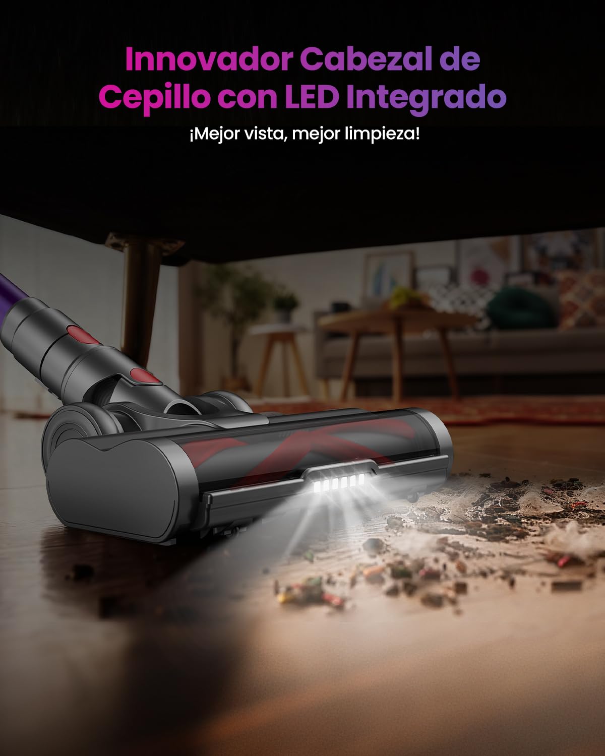 Aspiradora sin Cable con 2 Baterías, 150Min/55Kpa/600W, 2.0L Escoba Aspiradora Antienredos, Filtración de 11 Capas, Pantalla Táctil, Aspirador de Mano para Suelo/Alfombra/Pelos de Mascotas