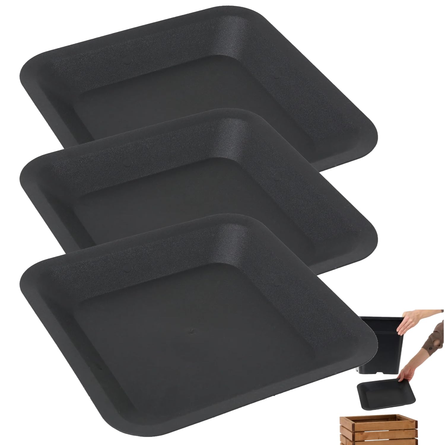 Untersetzer für Blumentöpfe Pflanzen quadratisch 30,5x30,5 cm passend für Töpfe Kunststoff - Pack of 3