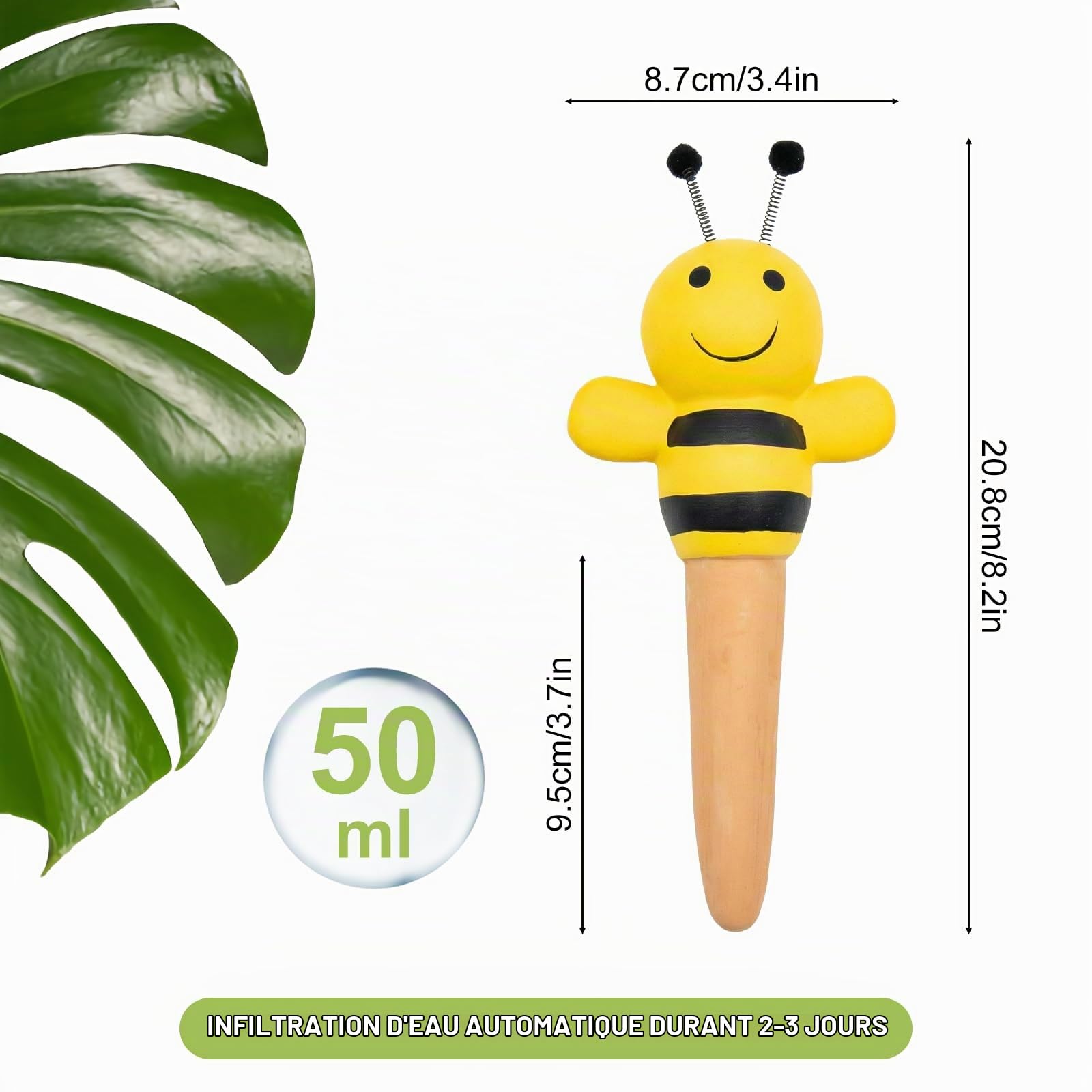 Joyeee Lot de 4 Pointes D'arrosage pour Plantes, Dispositifs D'arrosage Automatique en Terre Cuite, Jardinières de Vacances en Forme d'abeille, Idéales pour Les Plantes D'intérieur et D'extérieur