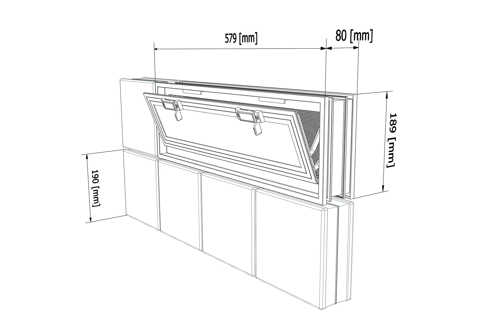 Ventana de ventilación para insertar en una pared de bloques de vidrio, ladrillo u hormigón | Dimensiones: 57,9x19x8 cm | Sustituye a 3 bloques de vidrio de 19x19x8 cm | Unidad de venta: 1 ventana
