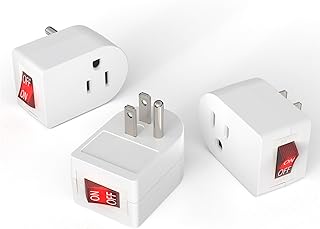 PowerCords [ETL Listed] 3Pack Grounded Outlet Switch w/ON/Off, Plug in Single Outlet Adapter Electrical Switches, Inline Power On Off Switch for Lamp/Devices – Cruise Safe, No Surge Protection, White