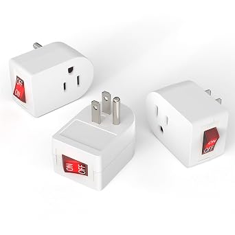 PowerCords [ETL Listed] Grounded Outlet Switch w/ON Off, Switch, Plug Switch Adapter, Electrical Switches, Inline Power On Off Switch for Lamp/Devices, Cruise Safe, No Surge Protector