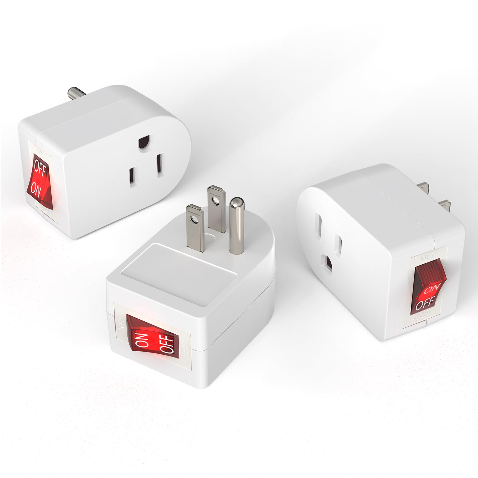 PowerCords [ETL Listed] 3Pack Grounded Outlet Switch w/ON/Off, Plug in Single Outlet Adapter Electrical Switches, Inline Power On Off Switch for Lamp/