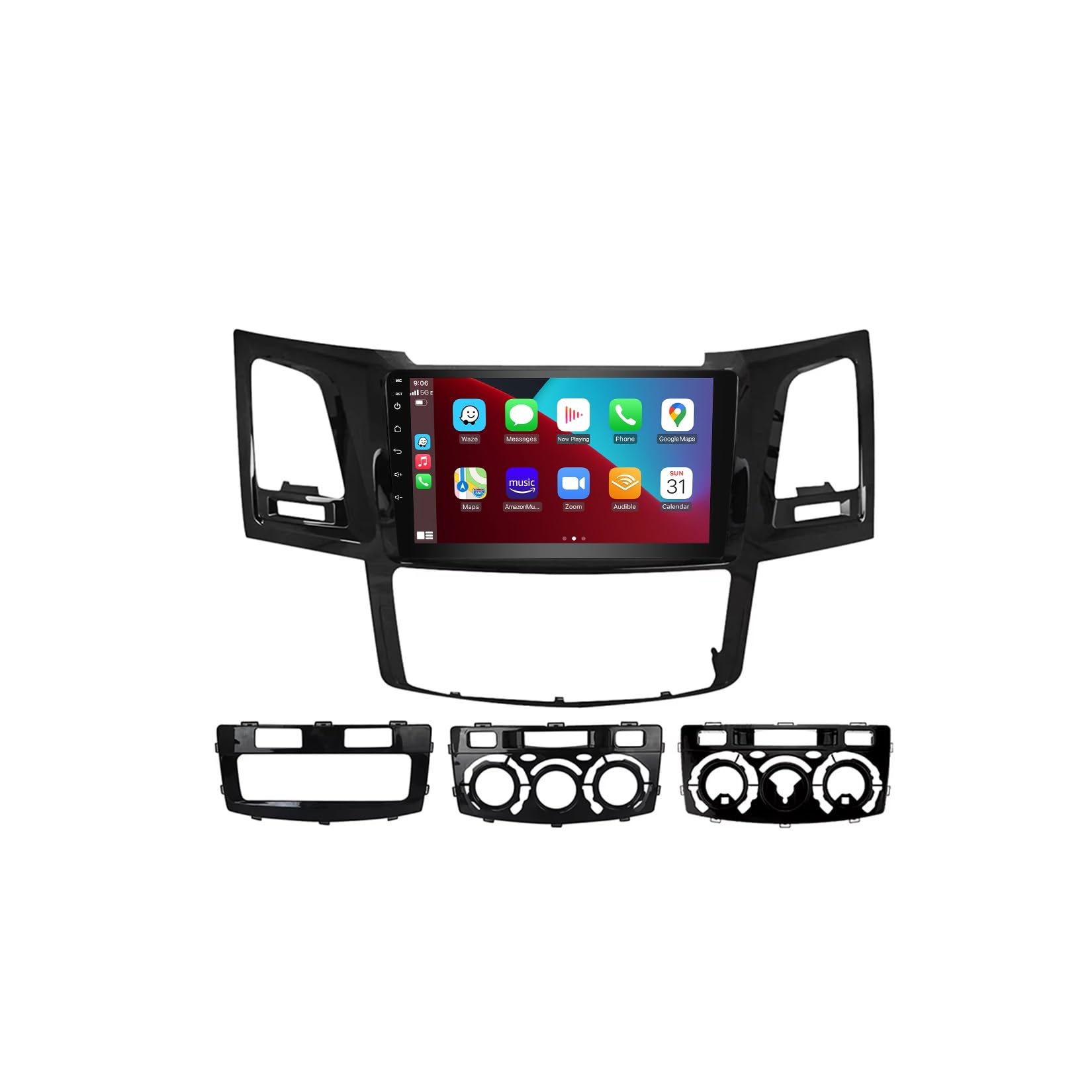 Radio samochodowe z ekranem dotykowym Android 15, 9 cali, 2 DIN, do Toyoty Fortuner Hilux MT 2007-2015, z funkcją CarPlay BT FM RDS, USB WIFI SWC, tylną kamerą i odtwarzaczem multimedialnym