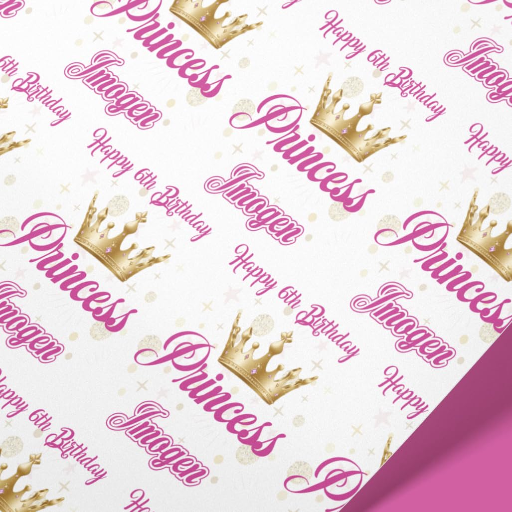 Personalised Princess Wrapping Paper | Custom Name & Age | Pink Crown Gift Wrap | 61cm x 1m Rolls | Birthday Present Idea for Girls | Royal Theme Gift Wrap | Princess Birthday Paper