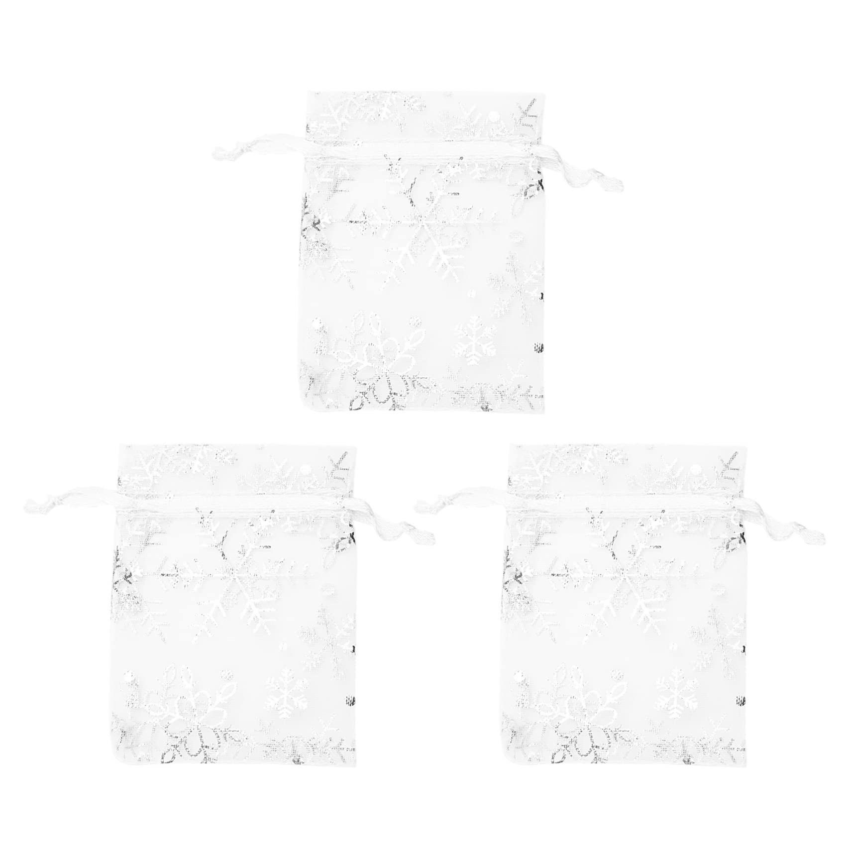 Hndhbfgrt 300 PCS Organza Wedding Gift Bags Drawstring Jewelry Pouch Bags Silver White Snowflakes Printed Sheer Party Favor Bags