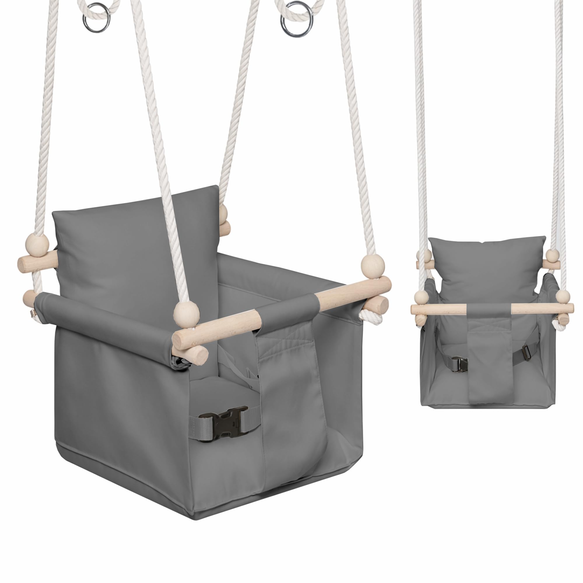 MAMOI® Wooden baby swing seat for toddlers, Indoor toddler swings chair from birth, Kids baby bouncer for garden, Child rocker swing set from 8 months