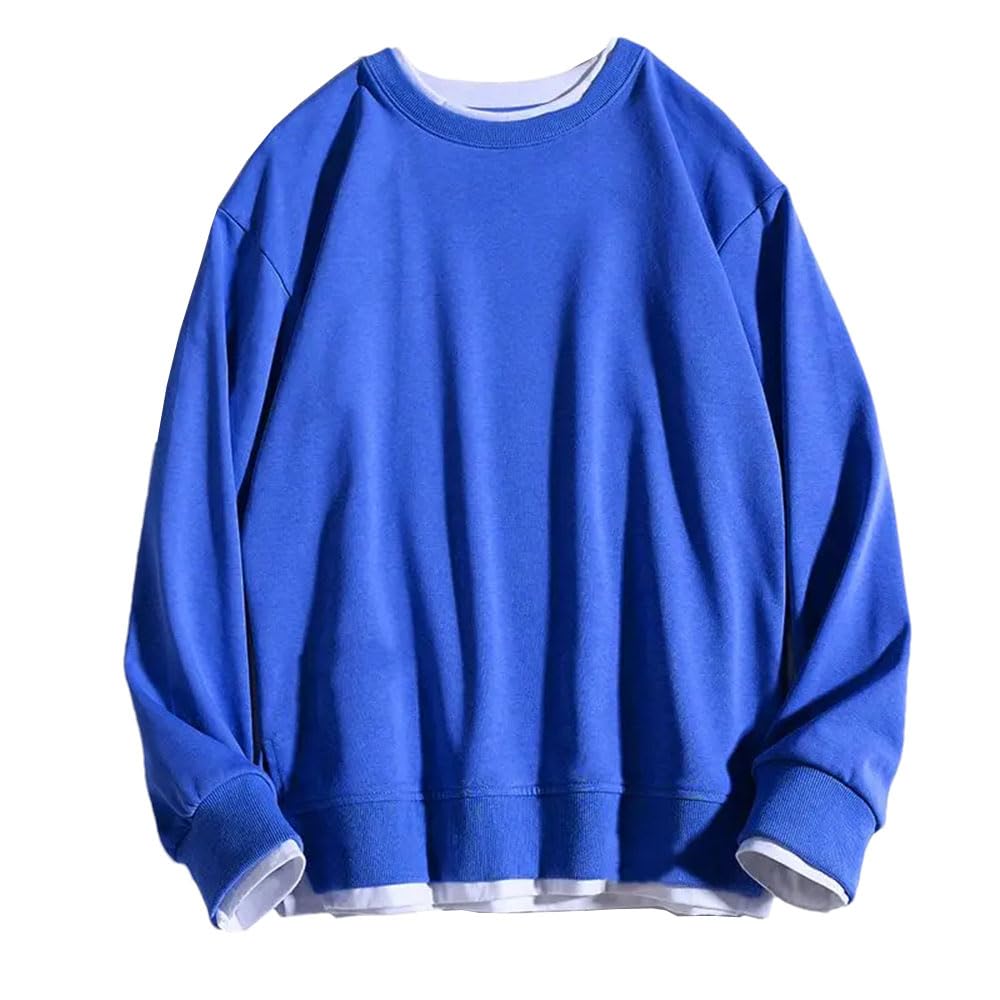 2024 zima jednolity kolor fałszywa dwuczęściowa bluza z okrągłym dekoltem moda męska luźny sweter z dzianiny Klein niebieski M #M, Klein Blue, M