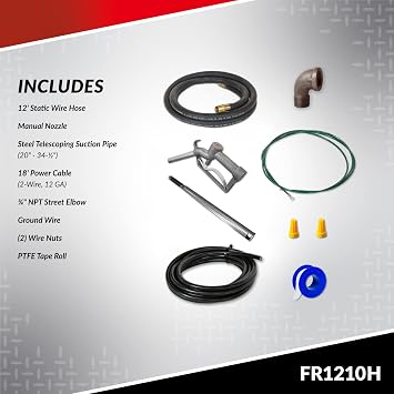 Fill-Rite FR1210H 12V 15 GPM Fuel Transfer Pump w/Discharge Hose & Manual Nozzle and DEE ZEE DZ92556NSB Transfer Tank