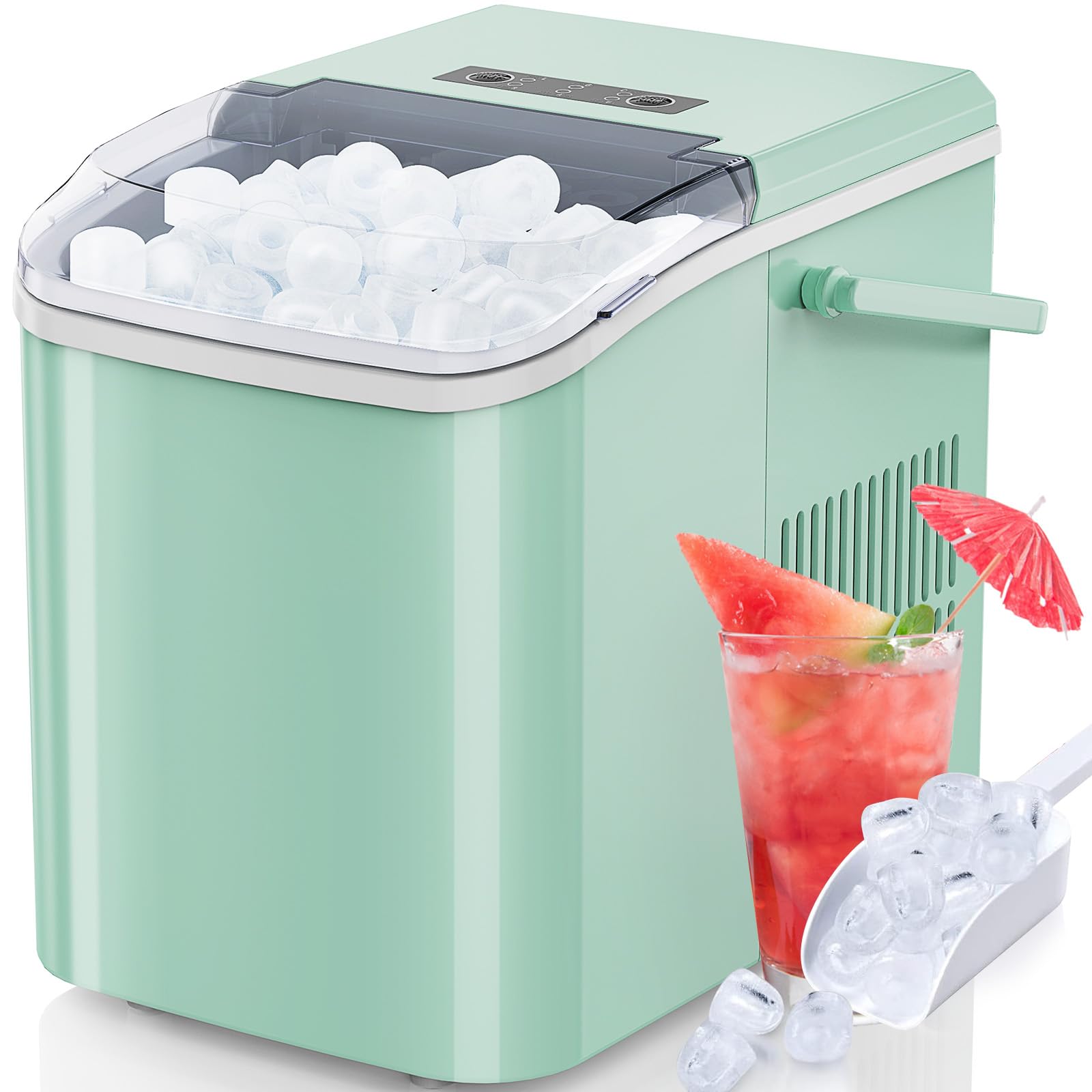 Countertop Ice Maker, 9 Cubes in Only 6 Minutes, 26.5lbs Per Day, Portable Ice Machine Self-Cleaning, with Scoop Basket and Convenient Handle, Green