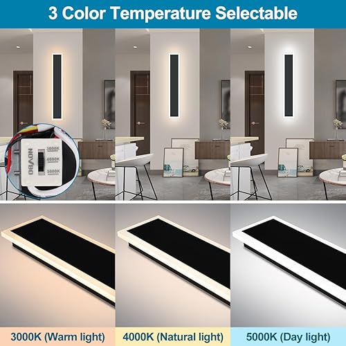 Vista 2 de Lámpara de pared moderna para exteriores de 36 pulgadas, lámpara de pared LED larga IP65, impermeable, regulable, 30 W, 2700 lm, aplique de pared