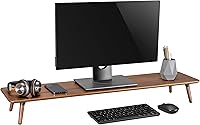 Vista 10 de Soporte de monitor de nogal para escritorio (44 pulgadas), soporte de monitor grande para 2 monitores, estante de escritorio para la parte superior