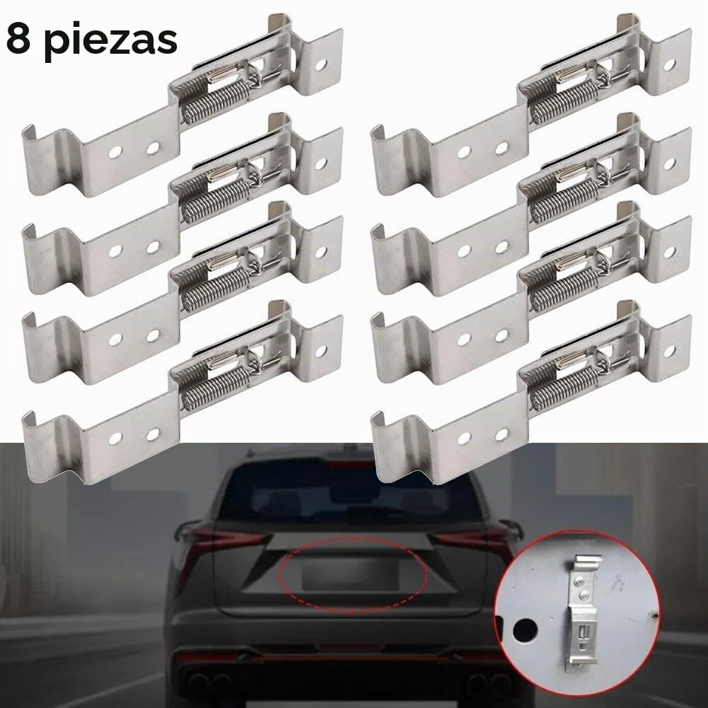 8 Soportes de matrícula de Acero Inoxidable para Coche, Abrazadera de Soporte de Marco con Resorte, Ajuste para camión, Remolque, Coche, Barco, Barco y Vehículos fácil instalación