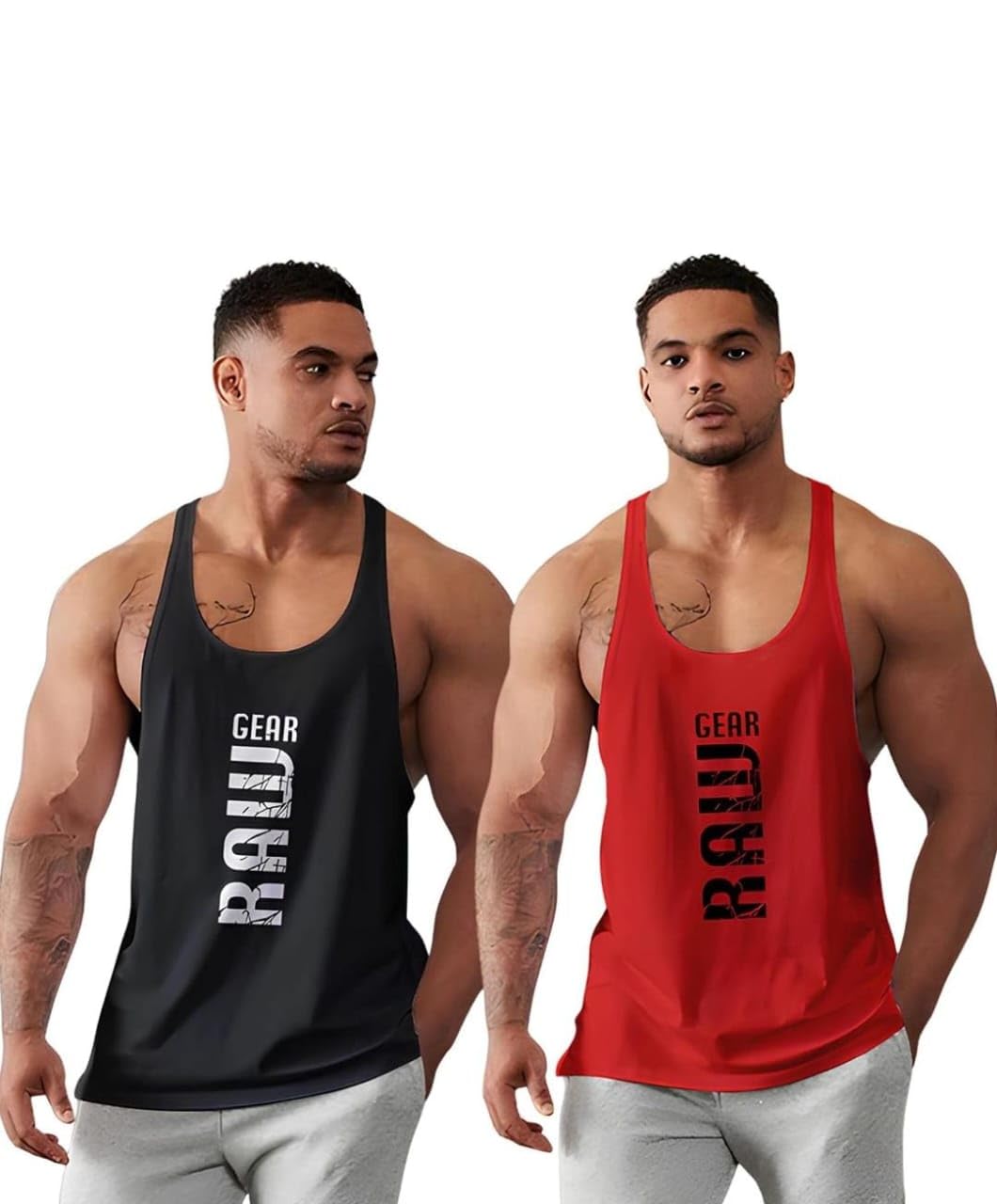 Men's Gym Vest for Bodybuilding | RAW Gear Stringer Tank Top | Sleeveless Workout T-Shirt for Fitness, Muscle & Training Wear Pack of 2-picture-35