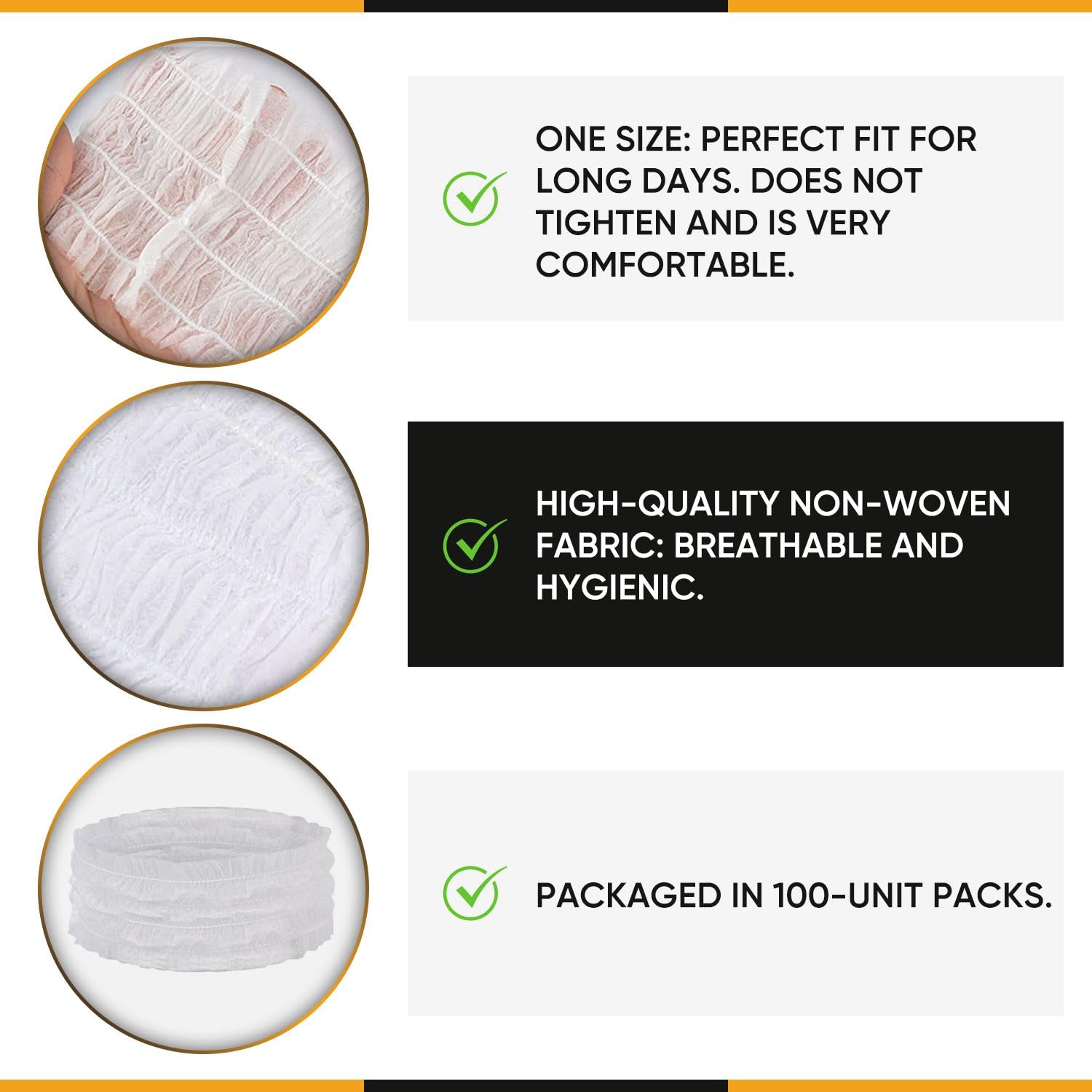 KIBERTIC, Disposable Headbands for Facials, 100 Pcs, Professional and Personal Use, Facial headbands esthetician - Image 3