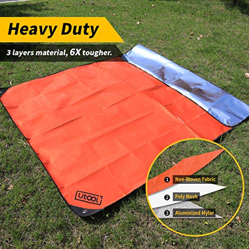 UTOOL Survival Emergency Blanket, Waterproof Insulated Tarp, Reflective Blanket Tarp, Survival Space Blankets, 3 Layer Large Heavy Duty Thermal Blanket for Hiking, Camping, Orange