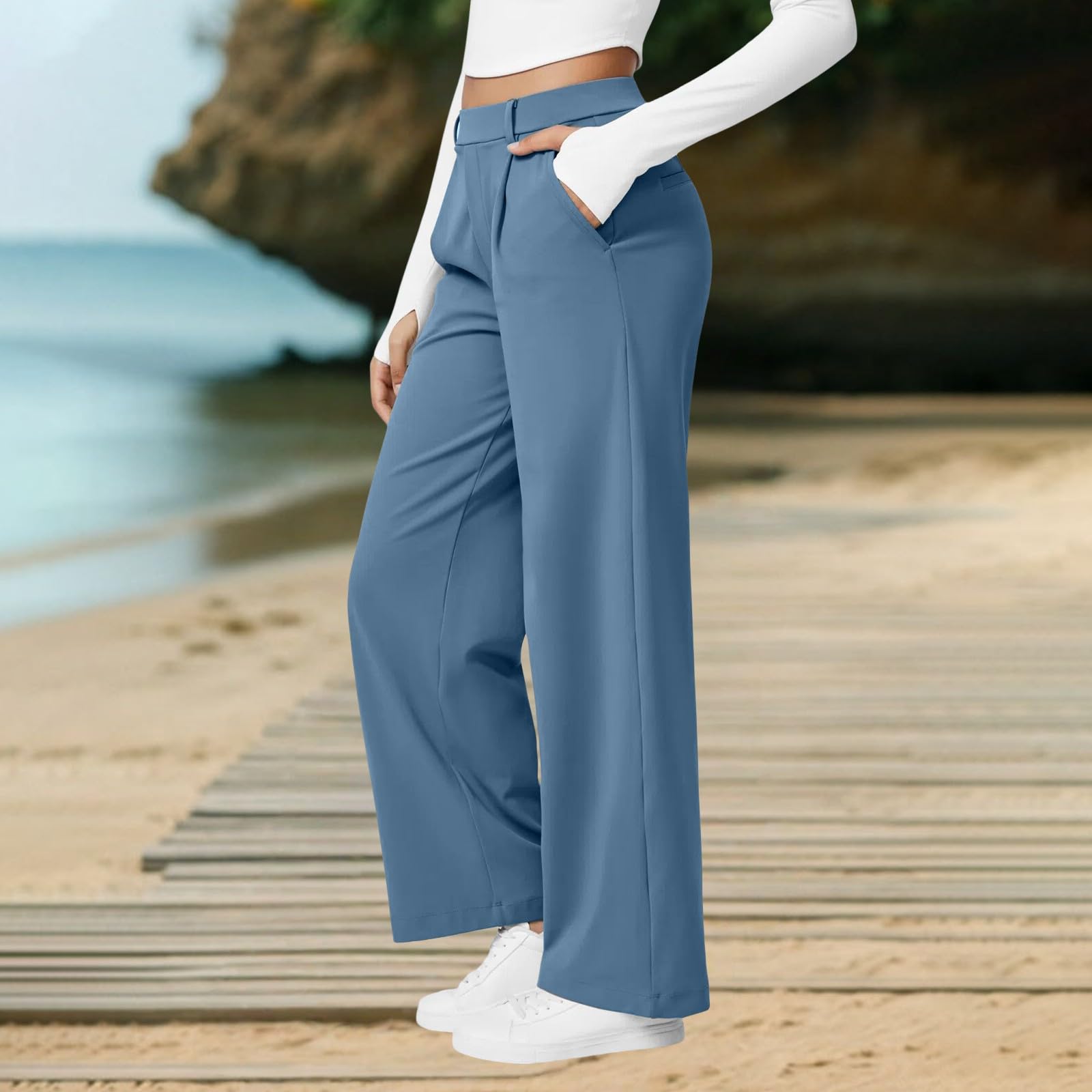 Weite Hosen Damen Elegant Stoffhose Damen Business-Stil Anzughose Gerader Schnitt Leichte Stoffhose Aus Mischgewebe Unifarbene Hose Mit Taschen Klassische BüRohose Für Den Alltag