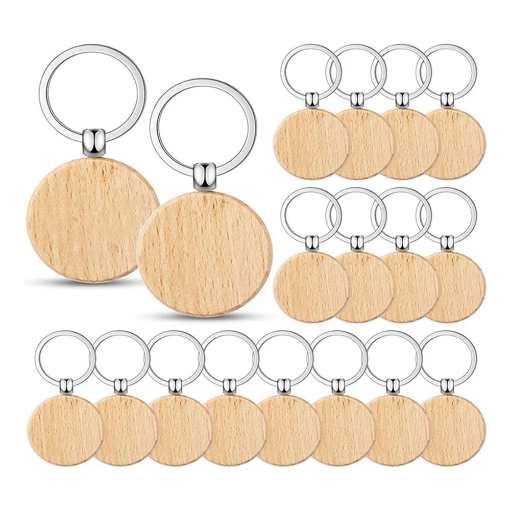 CTRLZS 60Pcs Blank Round Wooden Key Chain Diy Wood Keychains Key Tags Can Engrave Diy Gifts