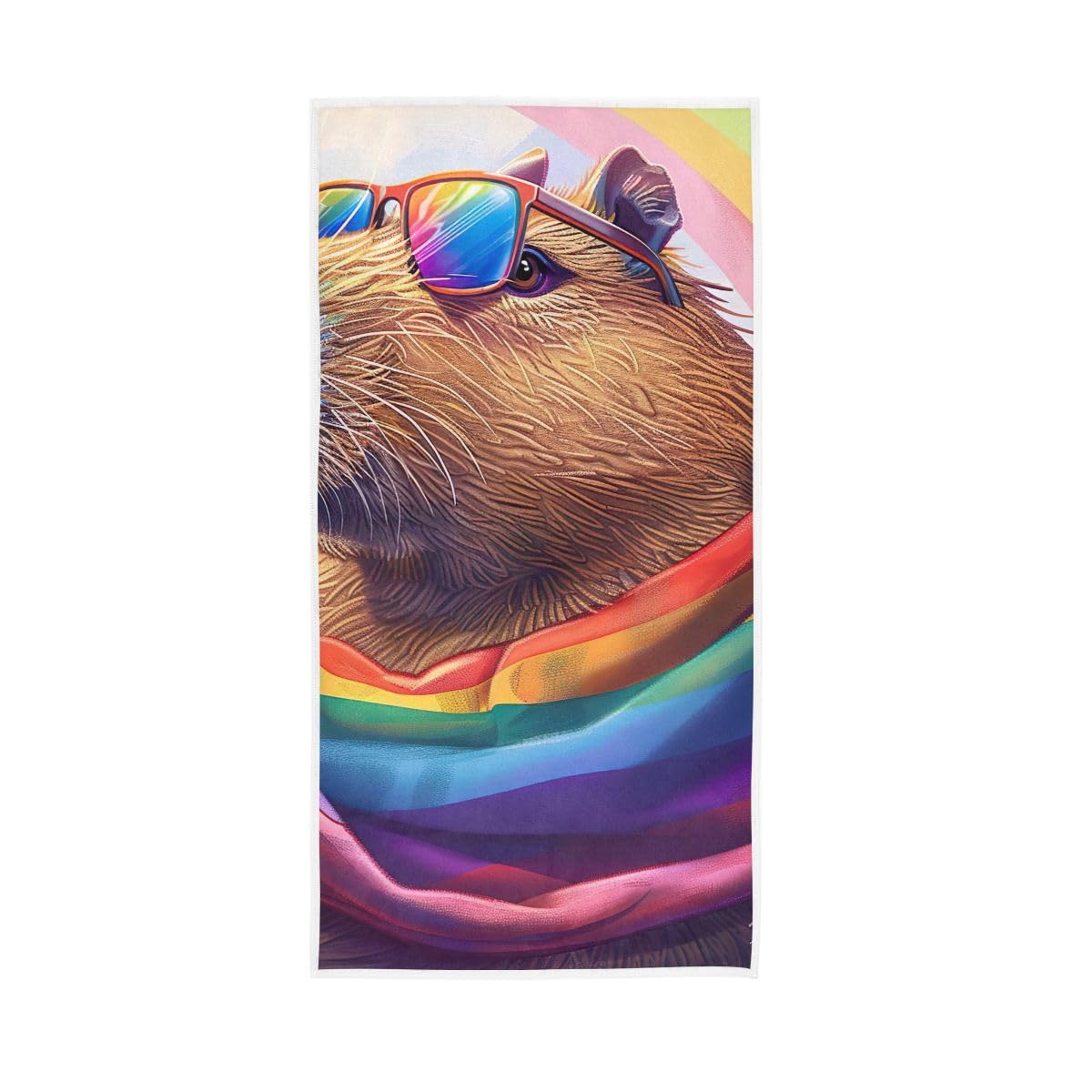 HUYGD Capybara Wearing LGBT Rainbow Scarf Hand Towel, 15 x 30 Inches, Soft Highly Absorbent Towels for Bathroom Gym Hotel
