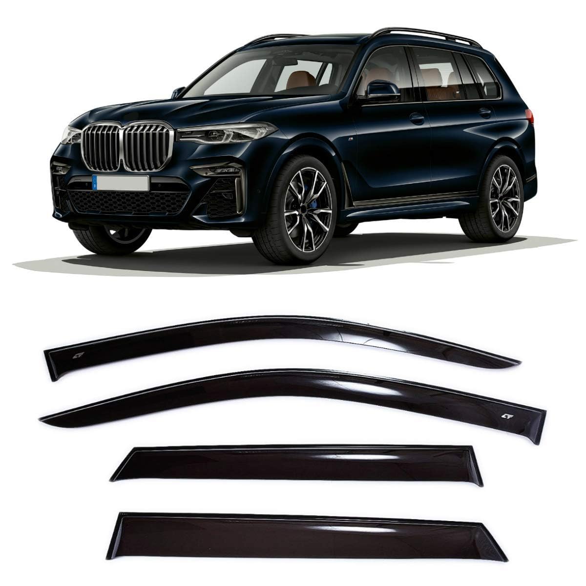 Photo 1 of BROKEN END Wind Visor Deflectors Set of 4-Piece - Car Ventvisor Door Side -Window Air Guard Deflectors for Protection Against Snow Sun and Rain Compatible with BMW X7 (G07) 2018- Dark Smoke