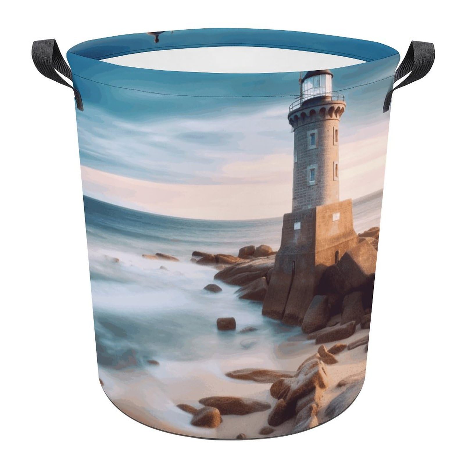 Grand panier à linge pliable motif phare de plage pour buanderie