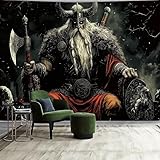 FENDROM Norse Viking Tapestry Odin Warrior Sword Axe Raven Tapestries Square Knot Tattoo Wall Hanging Nordic Meditation Runes for Men Bedroom Aesthetic Gothic Room Home Decor