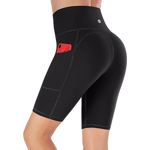 Ewedoos Biker Shorts for Women High Waist Yoga Shorts with 3 Pockets Athletic Compression Shorts Running Workout Short
