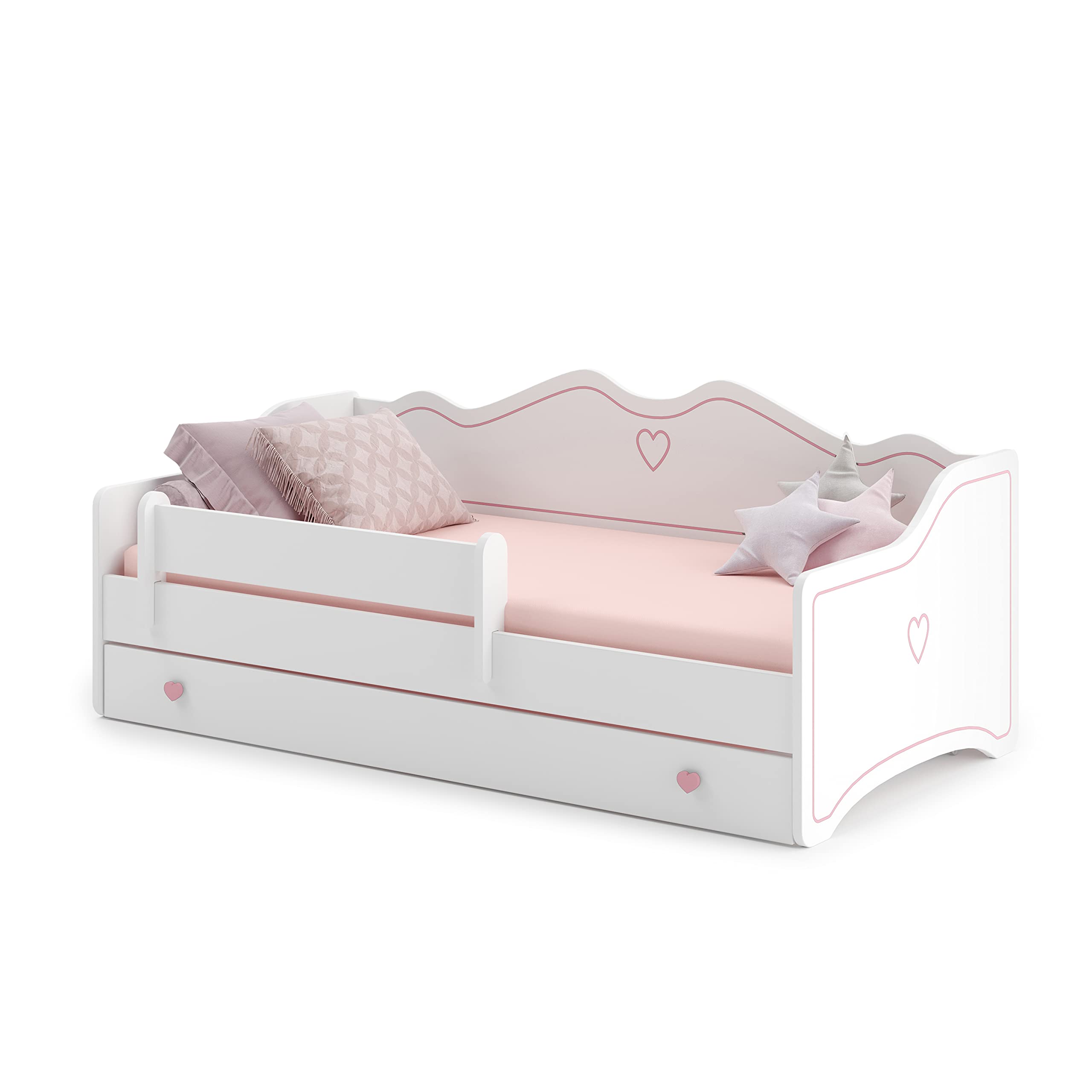 Kids Collective Kinderbett Mädchen Jugendbett 80x160 cm mit Matratze Rausfallschutz & Schublade | Prinzessin Kinder Sofa Couch Bett umbaubar rosa weiß | von 3. bis 10. Lebensjahr