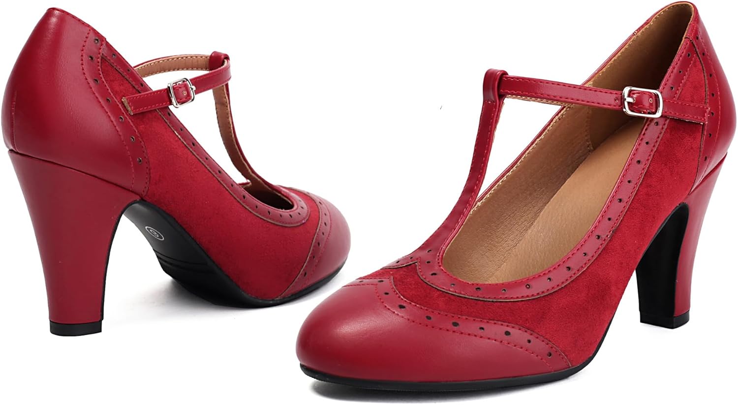 Women's Mary Jane Wingtip Rockability Oxford Close Round Toe Vintage 1950s Heels T-Straps Retro 1920s Victorian Pumps Shoes - Image 4