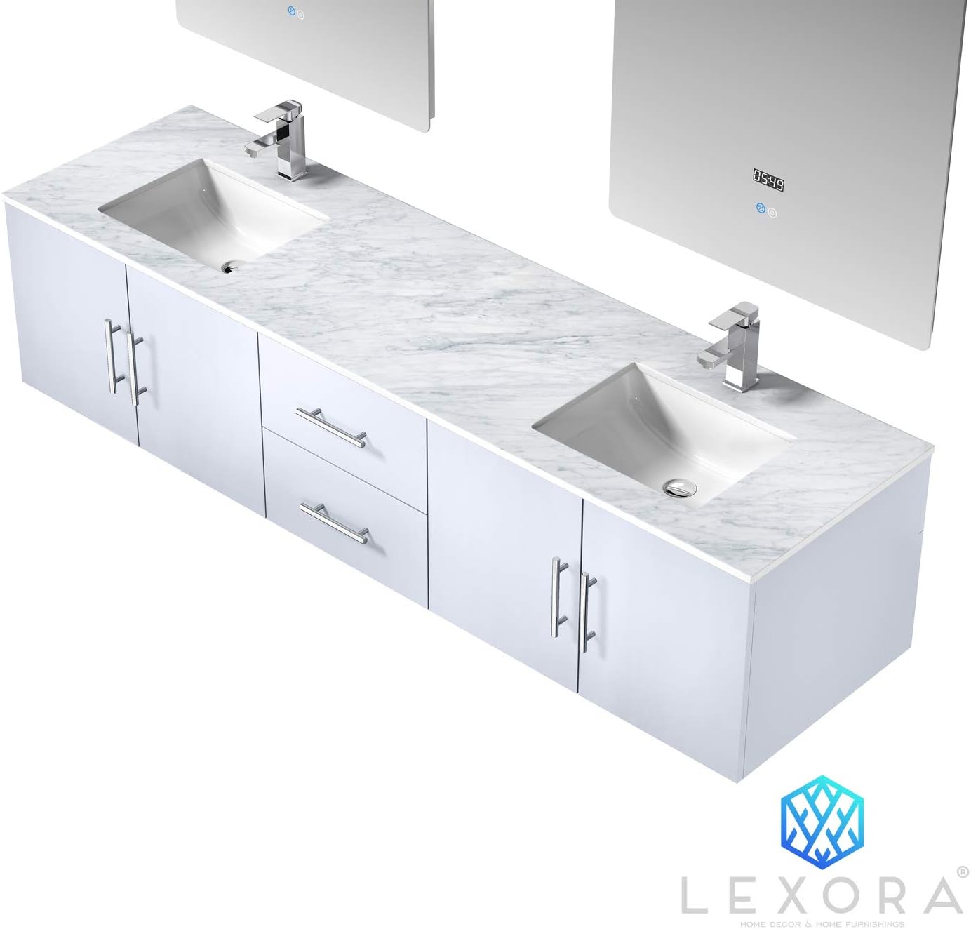 Home Geneva 80" Carrara Marble Top Double Vanity in Glossy White