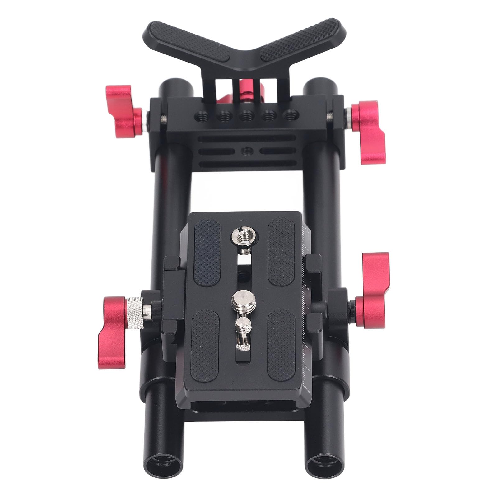 Supporto per Treppiede a Sgancio Rapido per Fotocamere DSLR, Kit di Accessori per Riprese Cinematografiche Vlog con Supporto per Obiettivo Regolabile e a Doppia Asta,