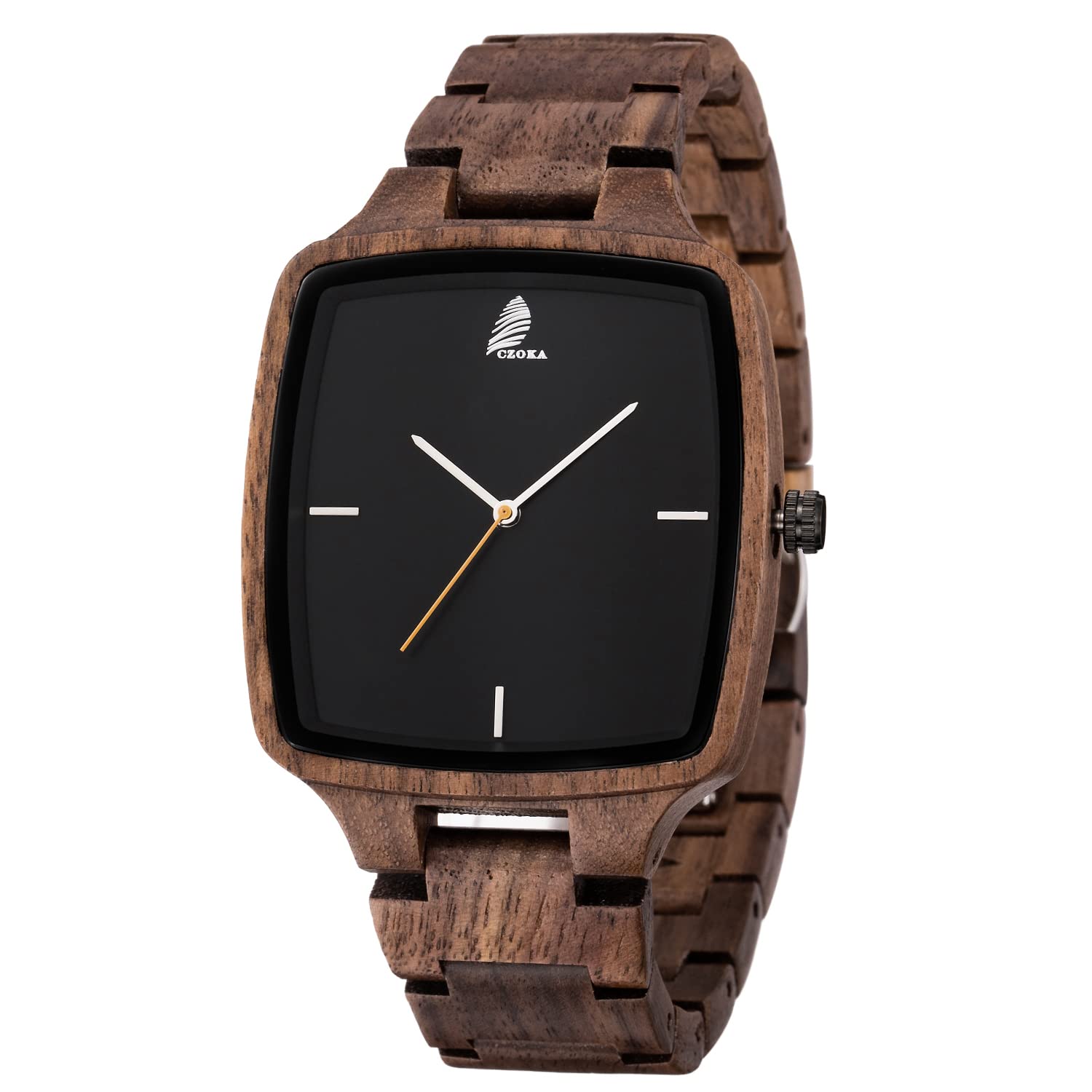 CZOKA Orologio da Uomo e donne in Legno, Noce nero naturale/oliva Orologio di Legno con Movimento al Quarzo Giapponese, con cinturino regolabile